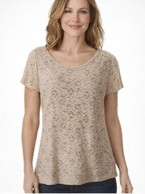 Chico's Lined Lace Short Sleeve Top